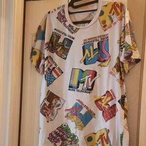 MTV Short Sleeve Tee - White with Multicolor Graphics